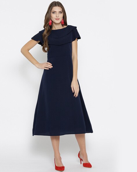 navy blue boat neck dress