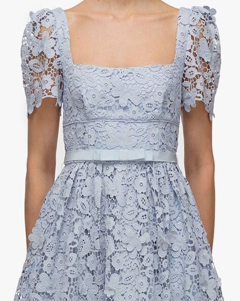 Powder Blue Guipure Lace Midi Dress