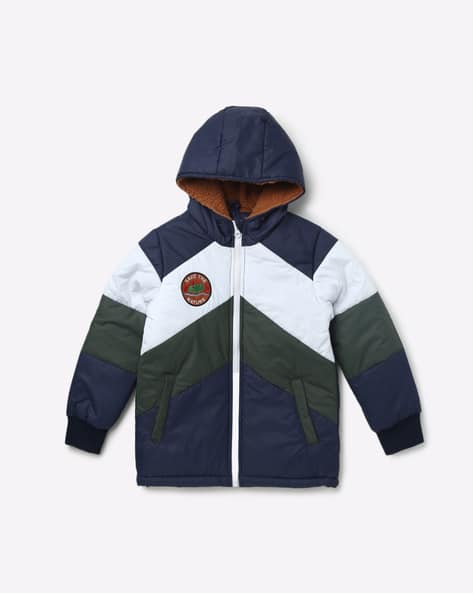 Colourblock Hooded Zip-Front Jacket