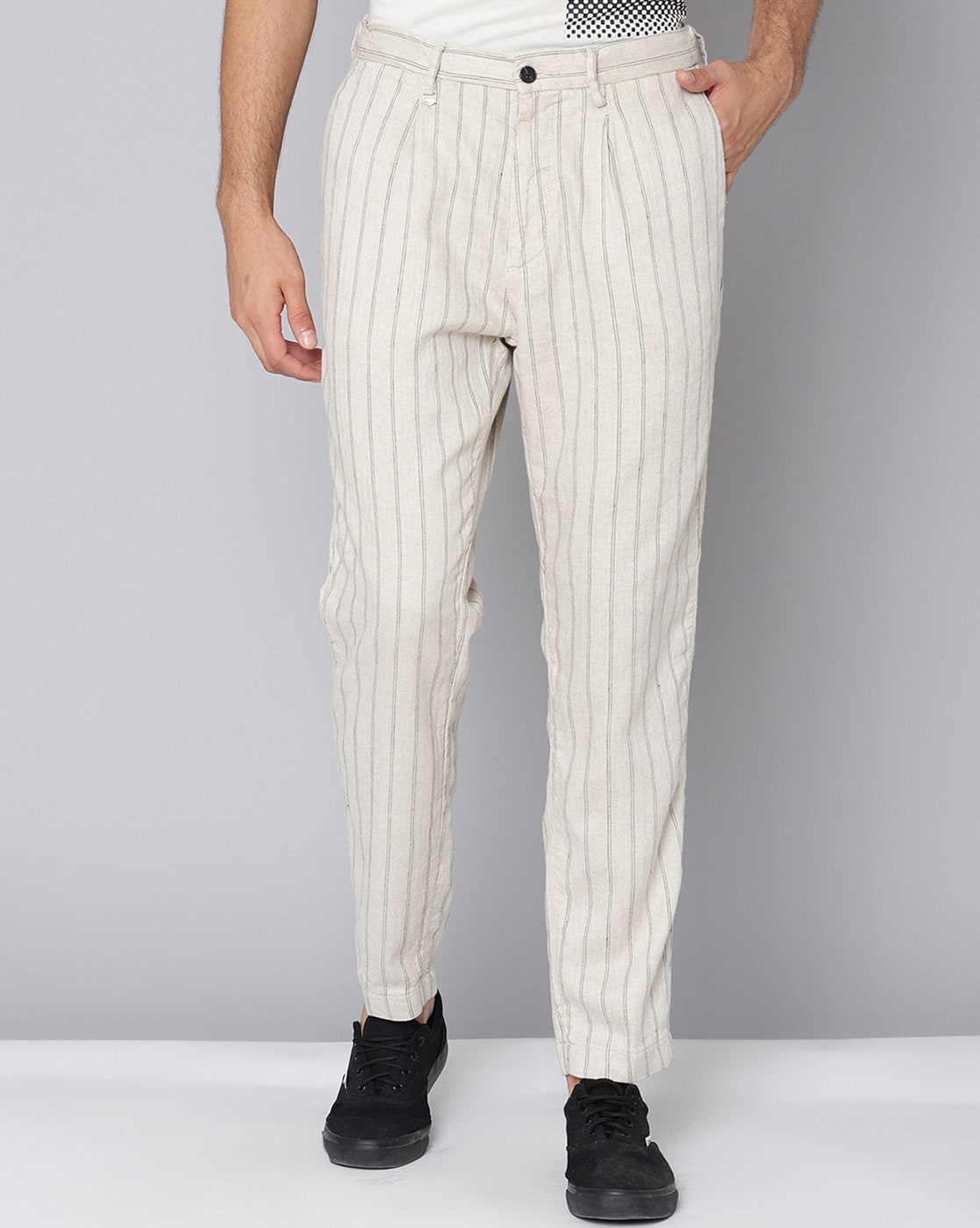 Buy Sojanya Gold  Off White Striped Trousers for Men Online  Tata CLiQ