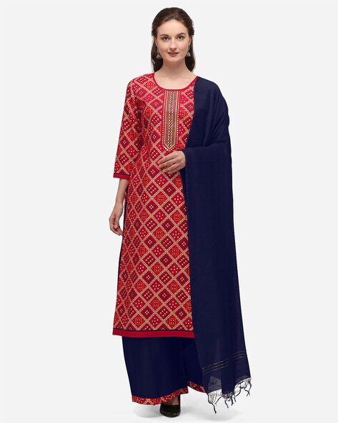 Geometric Print Unstitched Dress Material Price in India