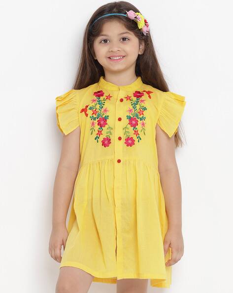 yellow embroidered dress