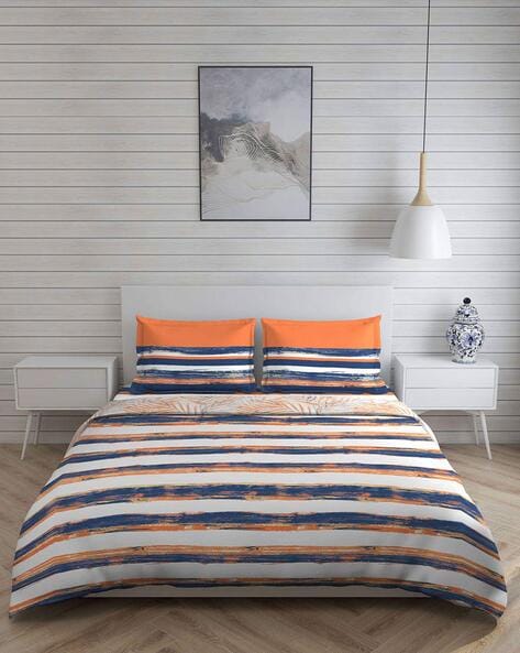 Blue Orange Bedsheets For Home, Orange And Grey King Size Bedding
