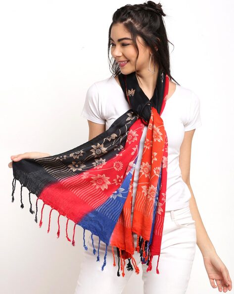 Floral Print Stole with Tassels Accent Price in India