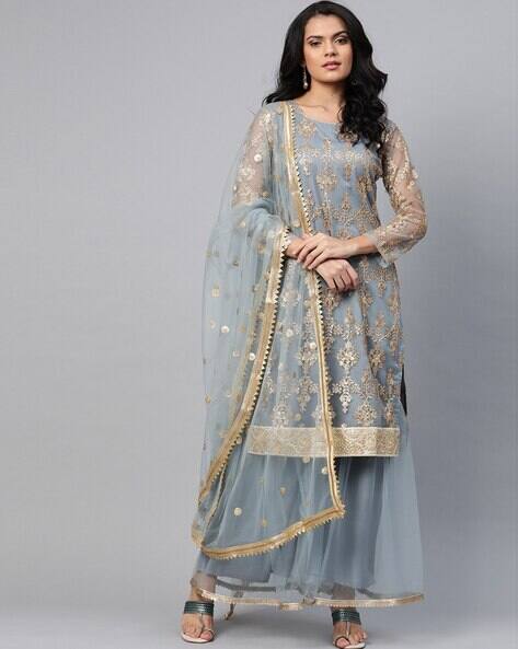 Buy Grey Dress Material for Women by HK 