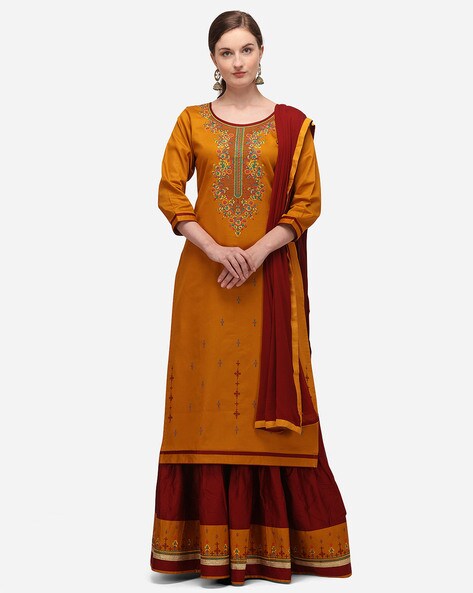 Floral Embroidered Unstitched Dress Material Price in India