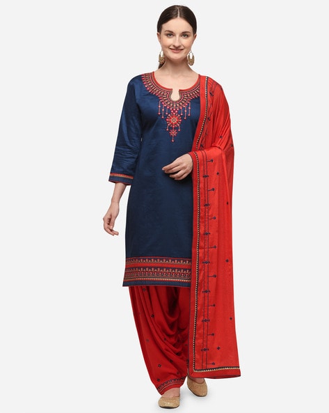 Embroidered Unstitched Dress Material Price in India