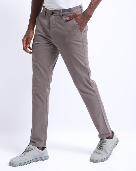 Slim Fit Ankle Length Flat-Front Trousers