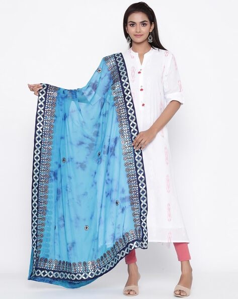 Tie & Dye Dupatta with Embroidery Accent Price in India