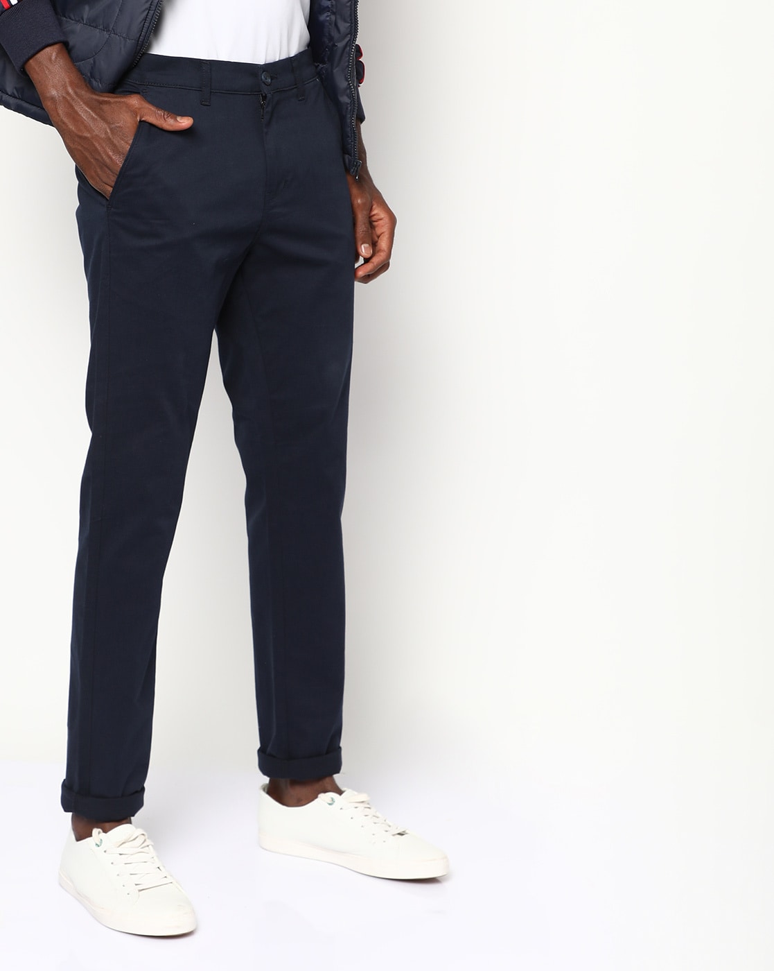 Buy Men Navy Blue Solid Regular Fit Trousers Online in India - Monte Carlo