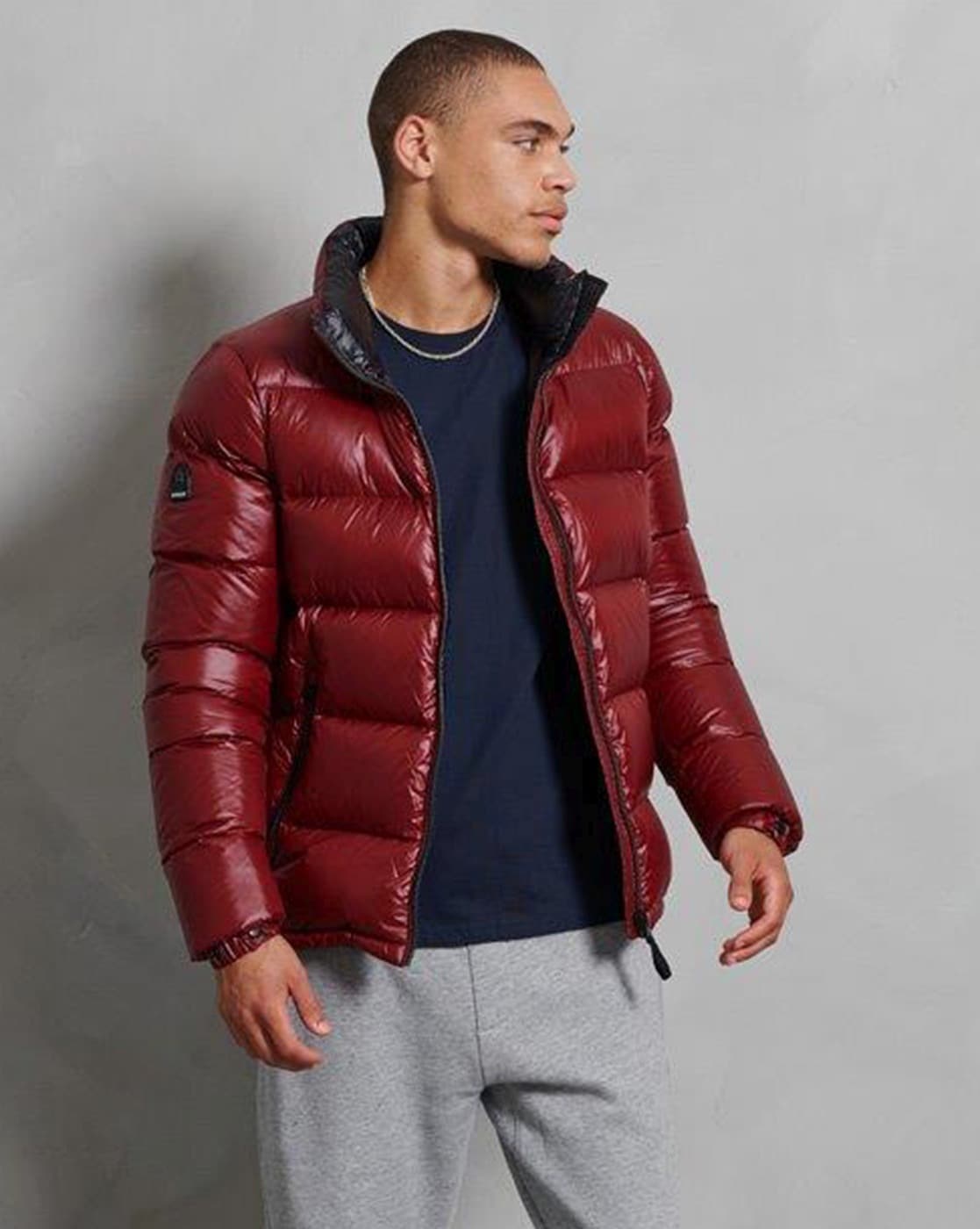 Maroon puffer hotsell jacket mens