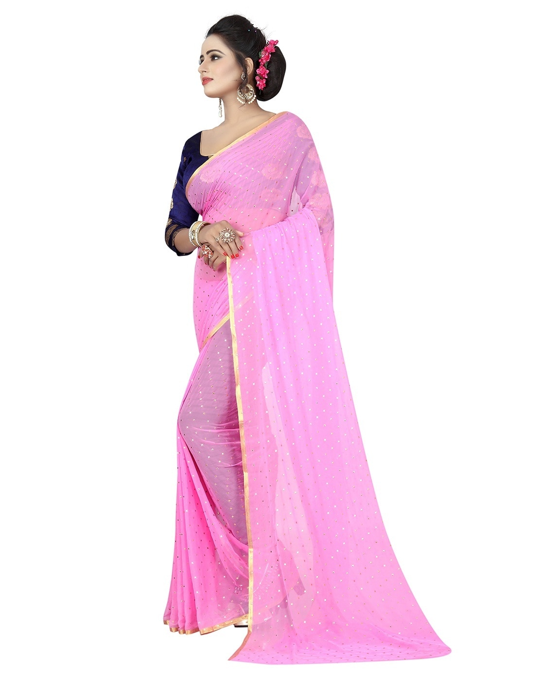 pink saree simple