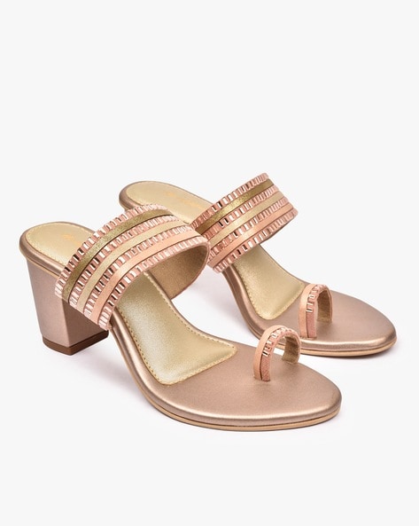 Women Embellished Toe Ring Chunky Heeled Sandals