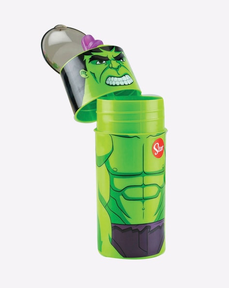 Cartoon Printed Kids Water Bottle with Flip Cap - Hulk