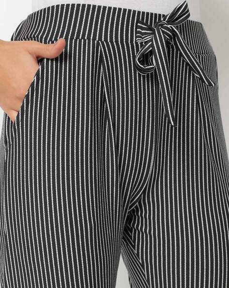 Striped Pants with Waist Tie Up