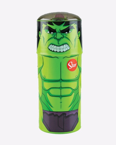 Cartoon Printed Kids Water Bottle with Flip Cap - Hulk