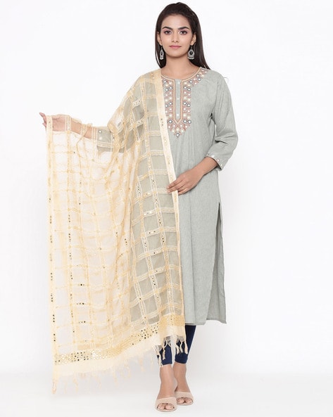 Mirror Embellished Dupatta with Tassels Price in India