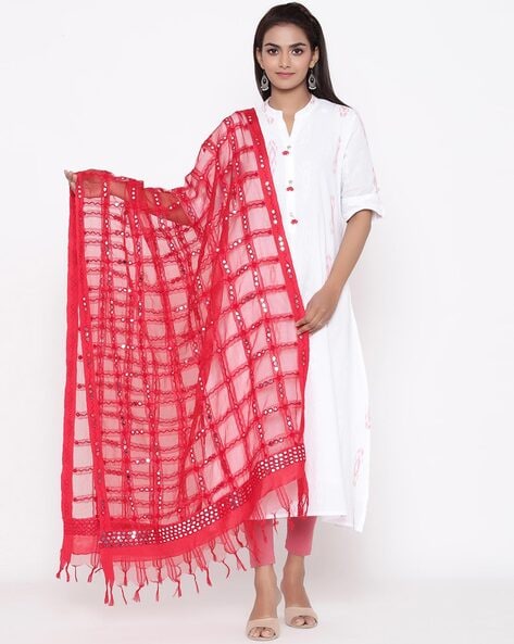 Mirror Embellished Dupatta with Tassels Price in India