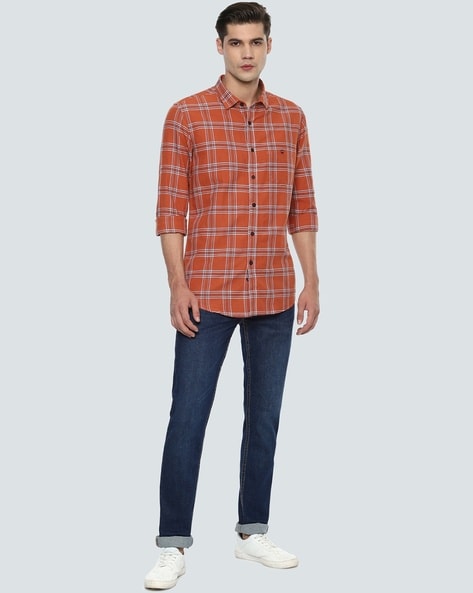 Orange Men Casual Shirts Lee Louis Philippe Jeans - Buy Orange Men