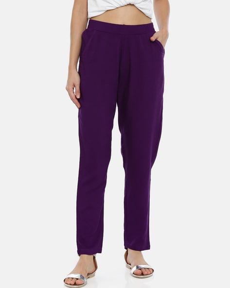 Purple High Rise Textured Wide Leg Pants