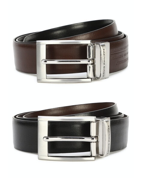 Buy Louis Philippe Men Black & Brown Textured Reversible Leather