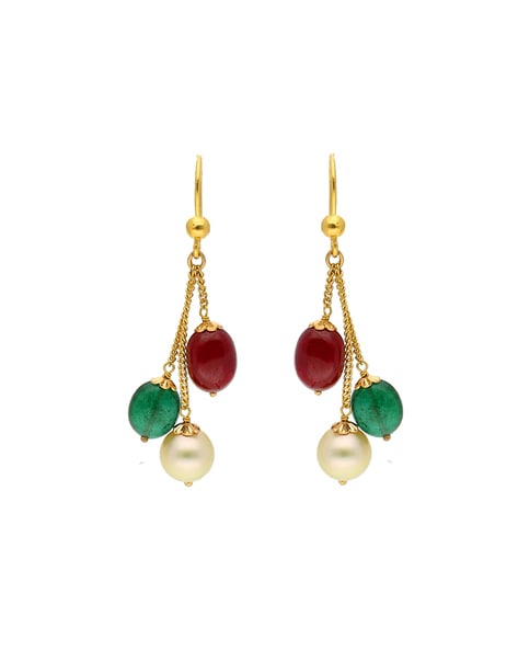 22K Ruby, Emerald, Pearl Earrings - ErGt9388 - 22K Gold Earrings with  precious Ruby, Emerald, Pearls studded. Earring type : Screw back post