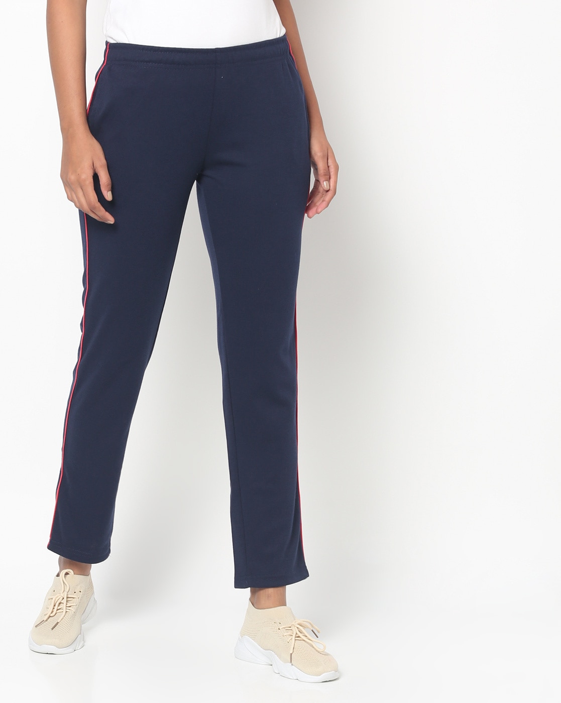 Track Pants with Piping - Dark blue/color-block - Ladies | H&M US