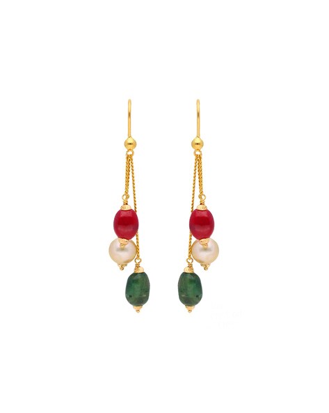 Amazon.com: 18K Gold Plated Elegant Shining Green Emerald Leaf Ruby Red  Cherry Stud Earrings: Clothing, Shoes & Jewelry