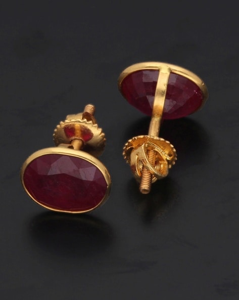 Chic Floral Ruby Gold Stud Earrings