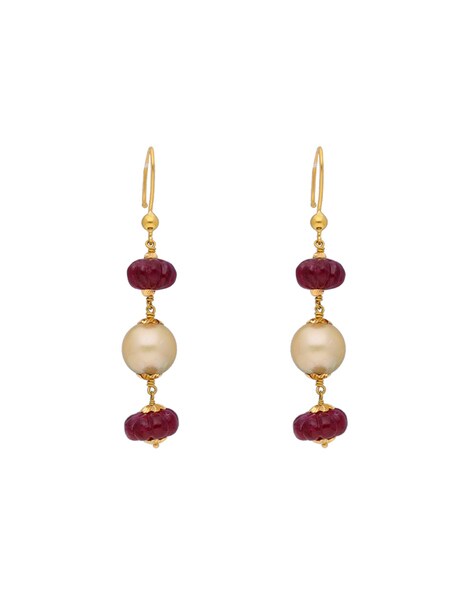 Handmade Ruby and Diamond Dangle Drop 18ct yellow gold earrings - Jane  Orton Jewellery