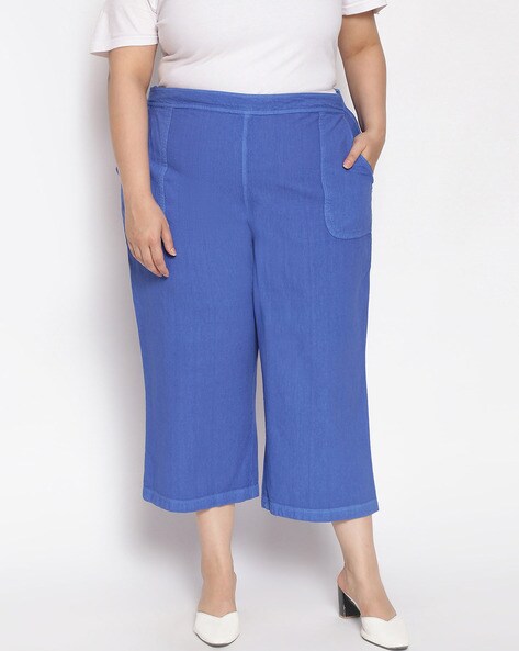 Blue Casual Culotte Pants Online Shopping