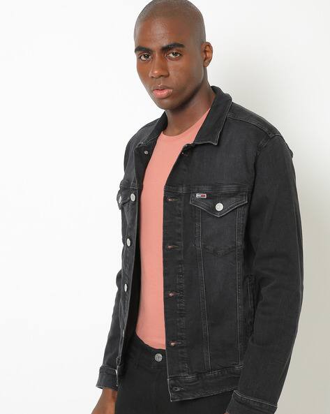 washed black denim jacket men
