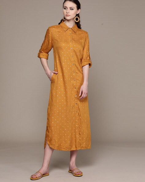 Sequinned Shirt Dress with Slits