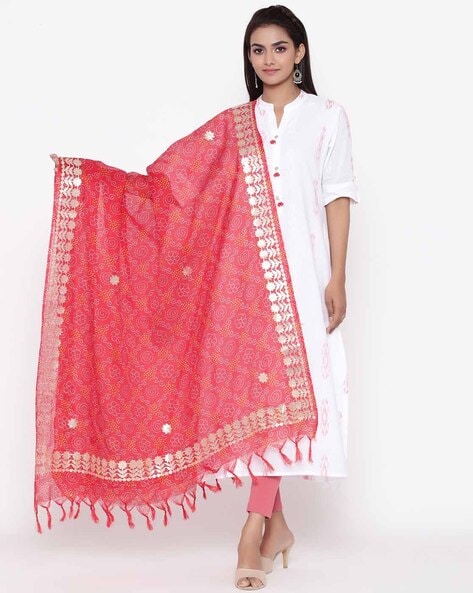 Floral Print Dupatta with Tassels Accent Price in India