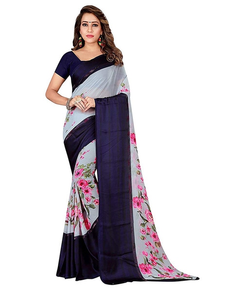 Buy Hensi sarees shop Printed Daily Wear Chiffon, Satin Light Blue, Black  Sarees Online @ Best Price In India | Flipkart.com