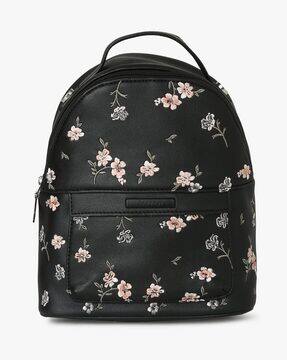black backpack with flowers