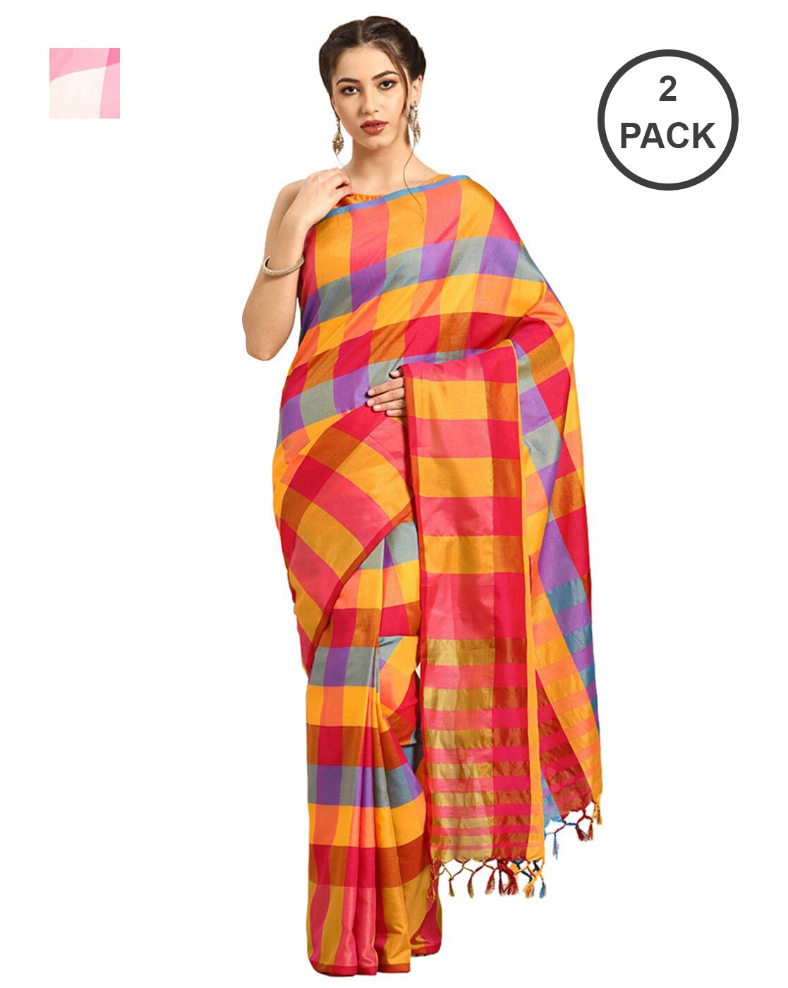 Pleasing Light Yellow Check Design Cotton Silk Saree With Ikkat Weaving -  Loomfolks