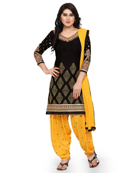 Embroiderd Patiala Unstitched Dress Material Price in India