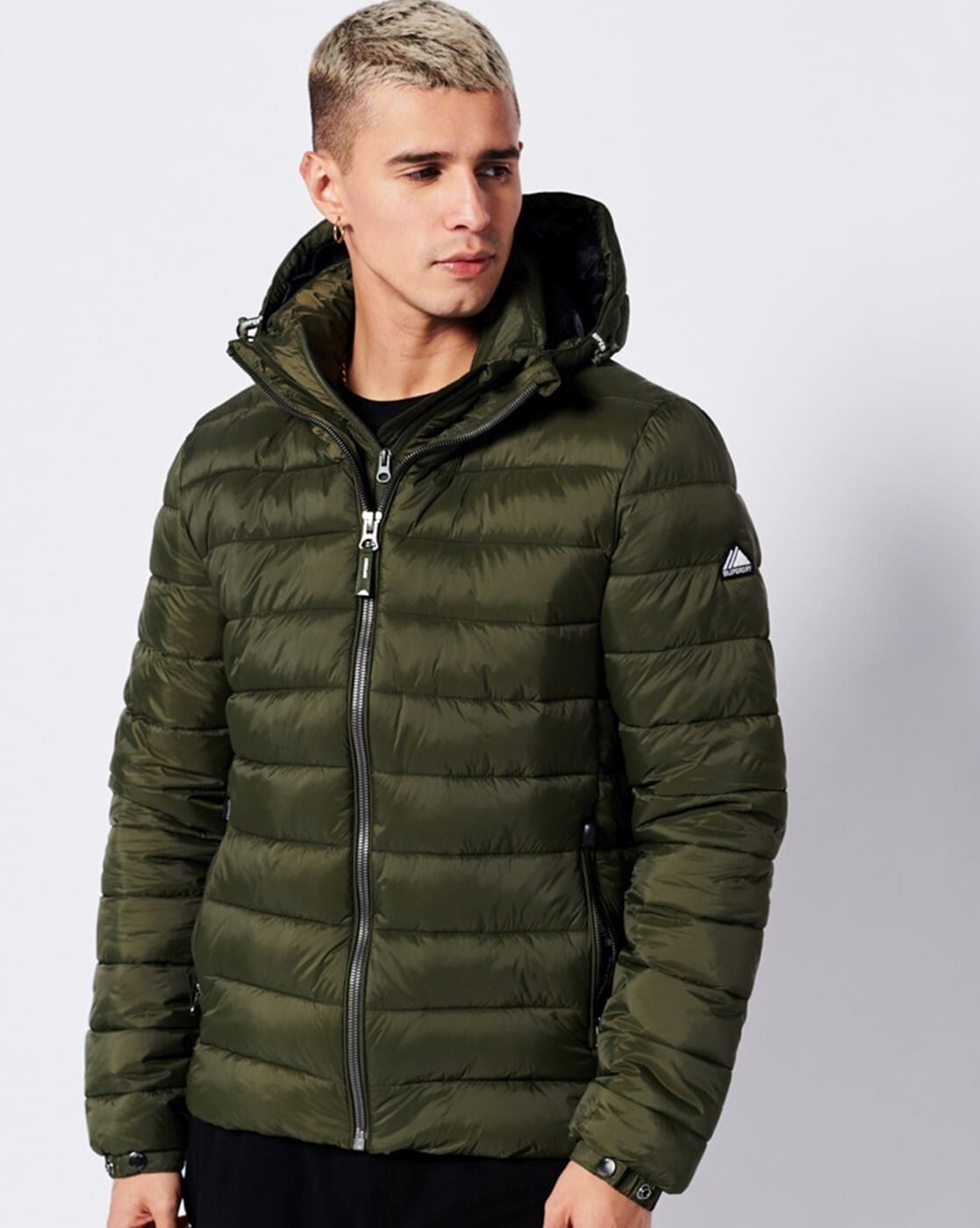 Superdry fuji hooded mid length puffer jacket in dark moss green | ASOS
