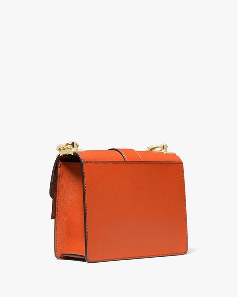 Mark Cross GRACE Mini Leather Box Bag Bag in Orange Saffiano Leather