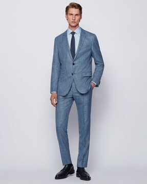 Hugo Boss 2 Piece Set Slim Fit Men’s Wool Suit C-Jeys1/C-Shaft1 Check Blue Retail Price 695.95 