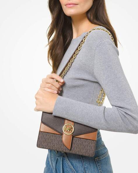 Buy Michael Kors Greenwich Saffiano Leather Shoulder Bag, Brown Color  Women