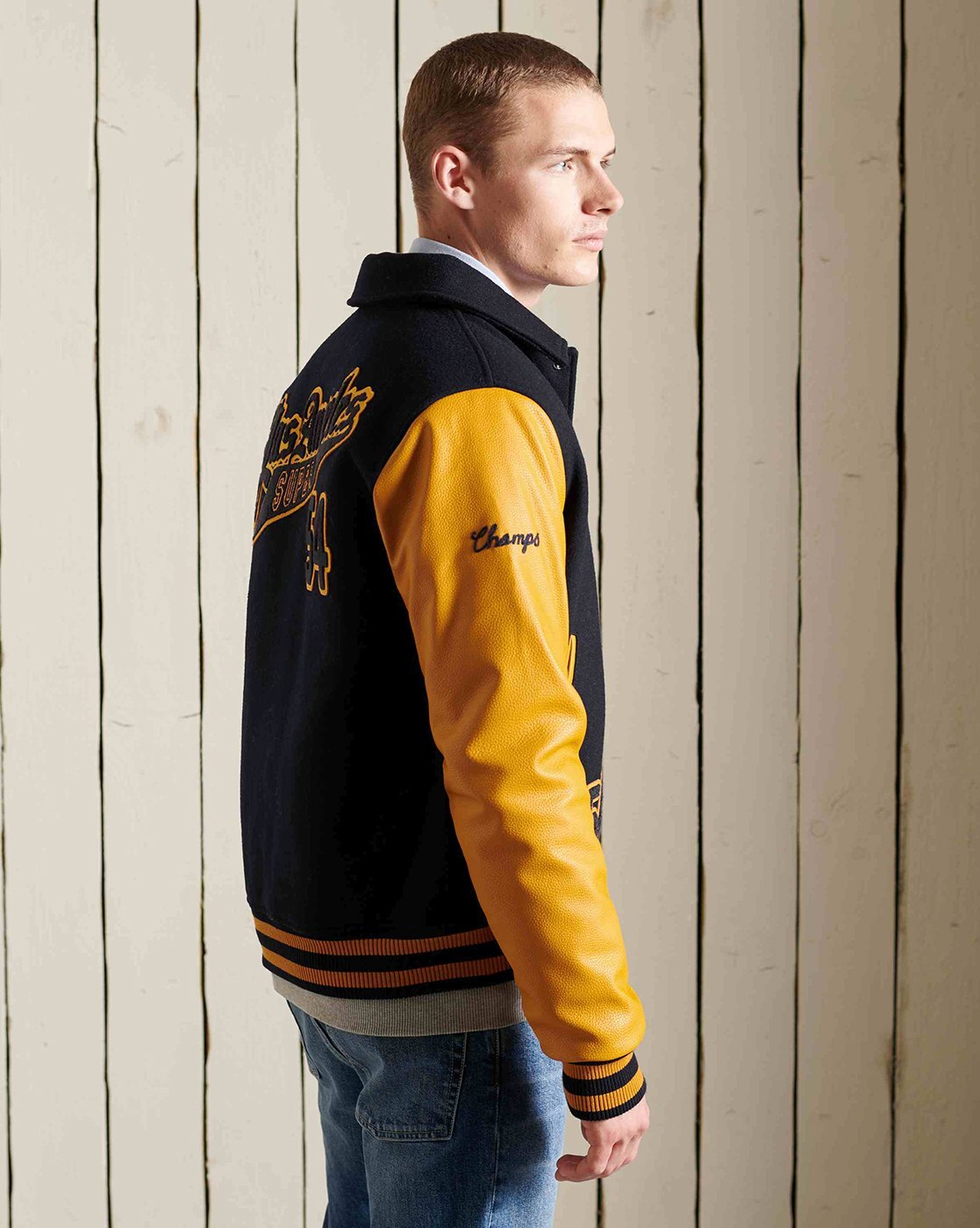 superdry mixed varsity bomber jacket