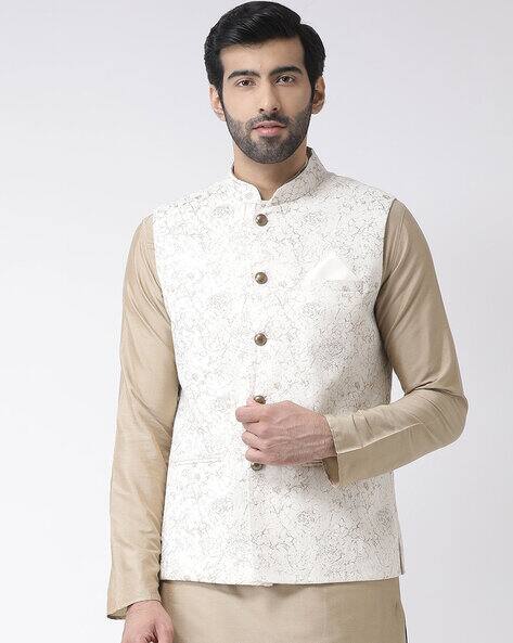white floral nehru jacket