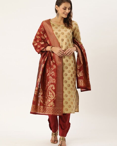Woven Unstitched Dress Material with Dupatta Price in India