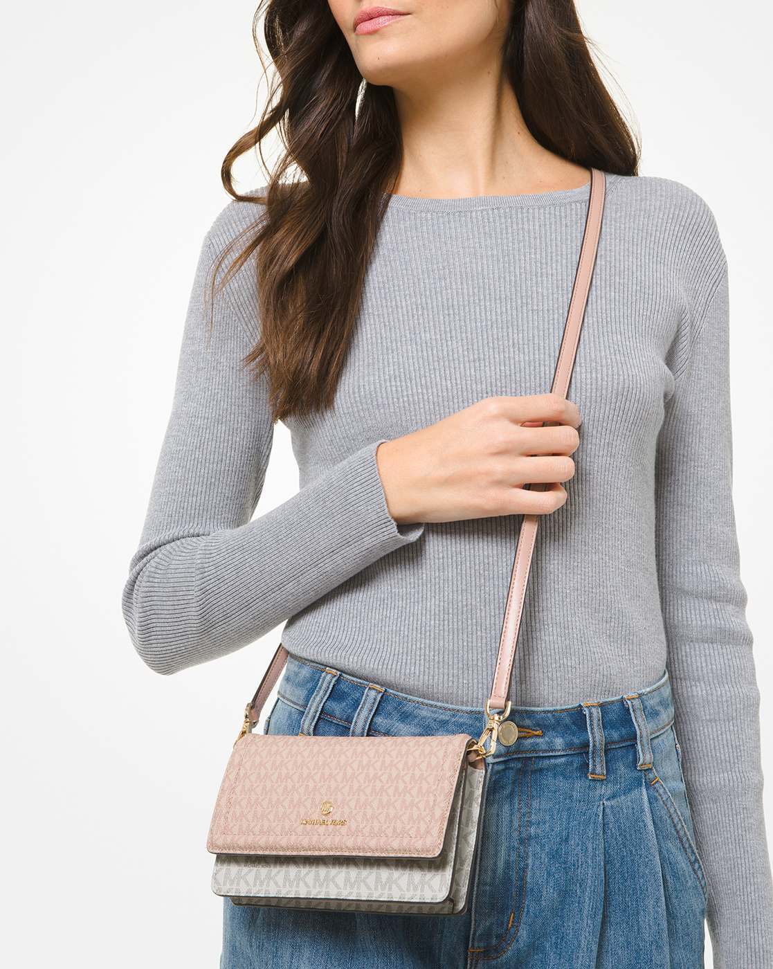 MK Varick Leather Smartphone Crossbody Bag