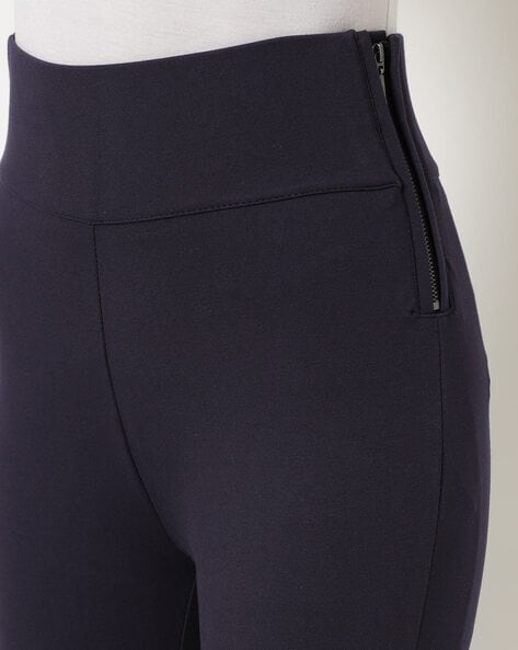Buy Styli Women's Navy Blue 4 Way Stretch Solid Skinny Cropped Treggings  online