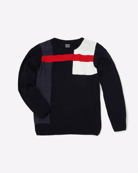 Crew-Neck Sweater with Contrast Patches