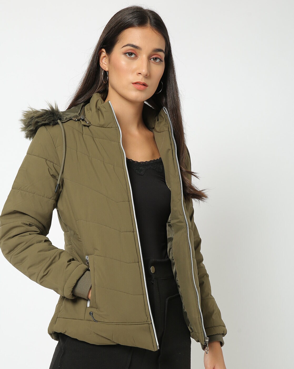 Olive coat hotsell with fur hood