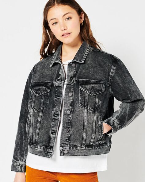 Buy jiejiegao Women Denim Jacket Boyfriend Long Sleeve Loose Jean Jacket  Coats Dark Blue L at Amazon.in